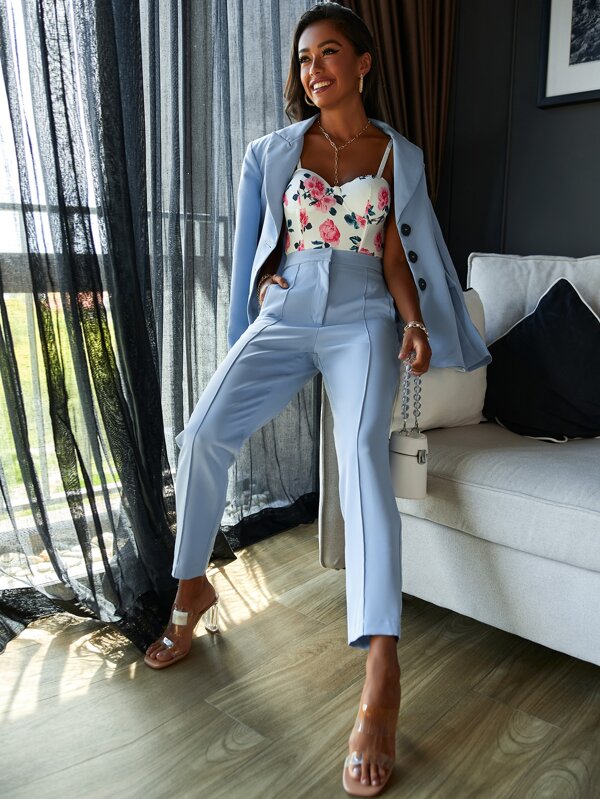 سروال عالي الخصر بجيوب مائلة | شي ان