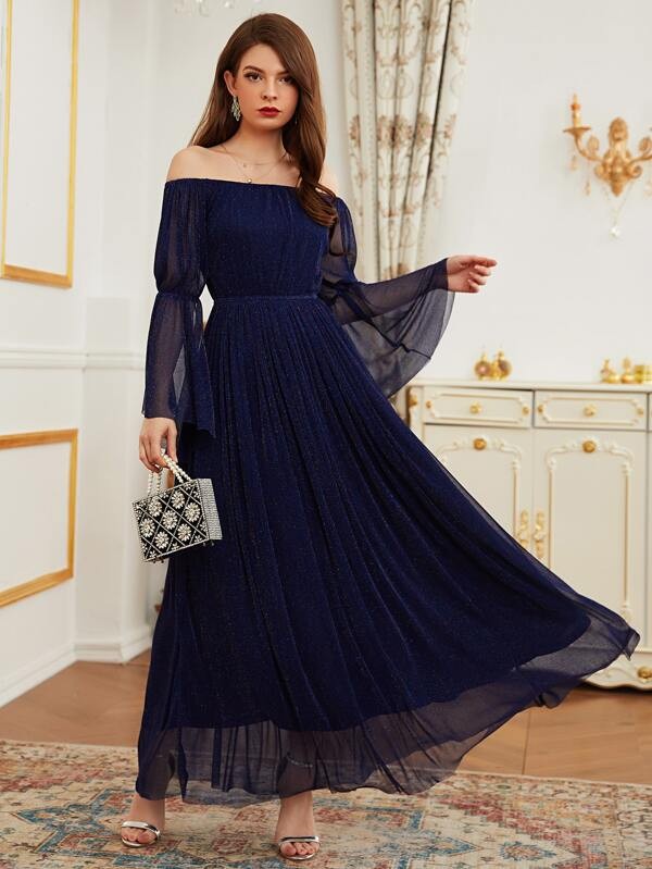 فستان بكم مكشكش لامع بألوان متعددة | شي ان