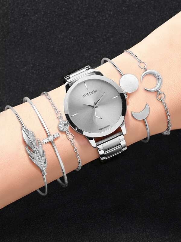 ساعة كوارتز ذات مؤشر دائري و5 قطع سوار | شي ان