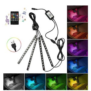 أضواء شريط LED للسيارة ، 4 قطع  12 فولت 72 LED متعدد الألوان مصباح موسيقى داخلي للسيارة ، مع وظيفة صوتية نشطة ، جهاز تحكم عن بعد لاسلكي