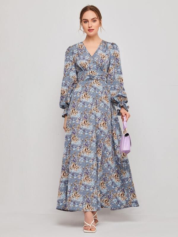 فستان بحزام مورد وبكفة مكشكشة | شي ان