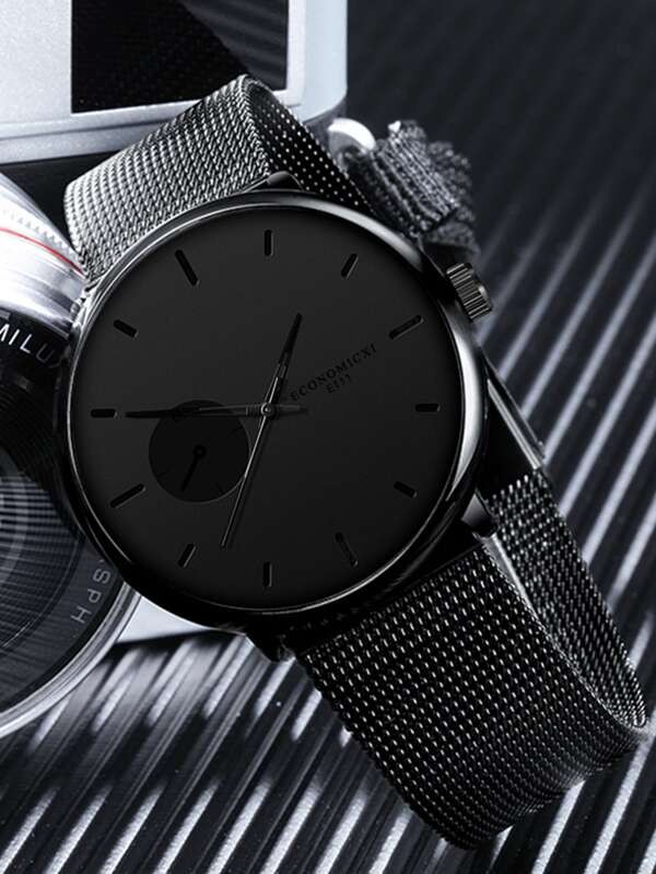 ساعة كوارتز بمؤشر دائري بحزام شبكي للرجال | شي ان