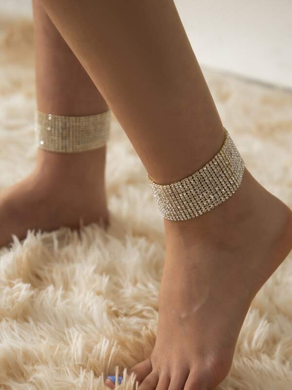 خلخال بديكور حجر الراين بلون فضي | شي ان