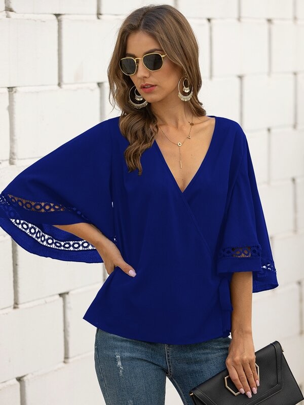 بلوزة بأكمام مكشكشة ولون موحد | شي ان