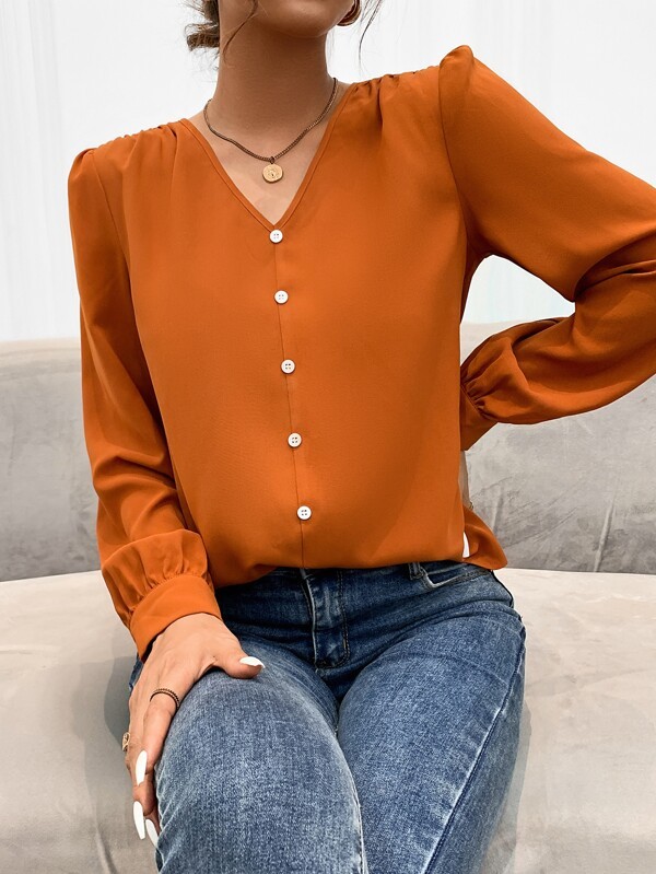 Puff Sleeve Button Front Blouse | SHEIN