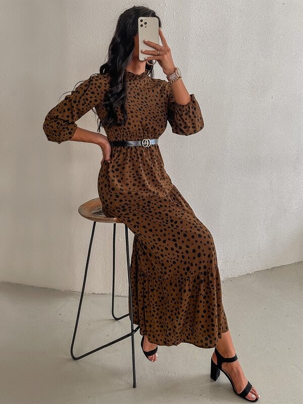 فستان نمري بلياقة مكشكشة | شي ان