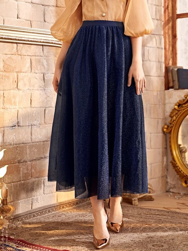 اسكيرت واسع من الاسفل بخصر عالي برّاق | شي ان