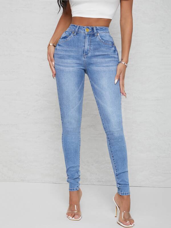 بنطلون جينز اسكيني بخصر مرتفع ومقاسات متعددة | شي ان