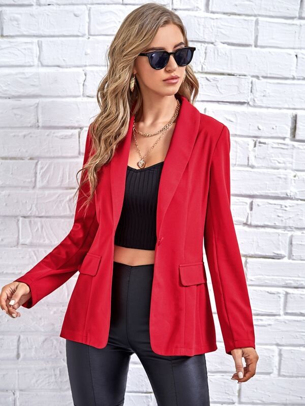 جاكيت سادة بياقة شال بزر واحد | شي ان