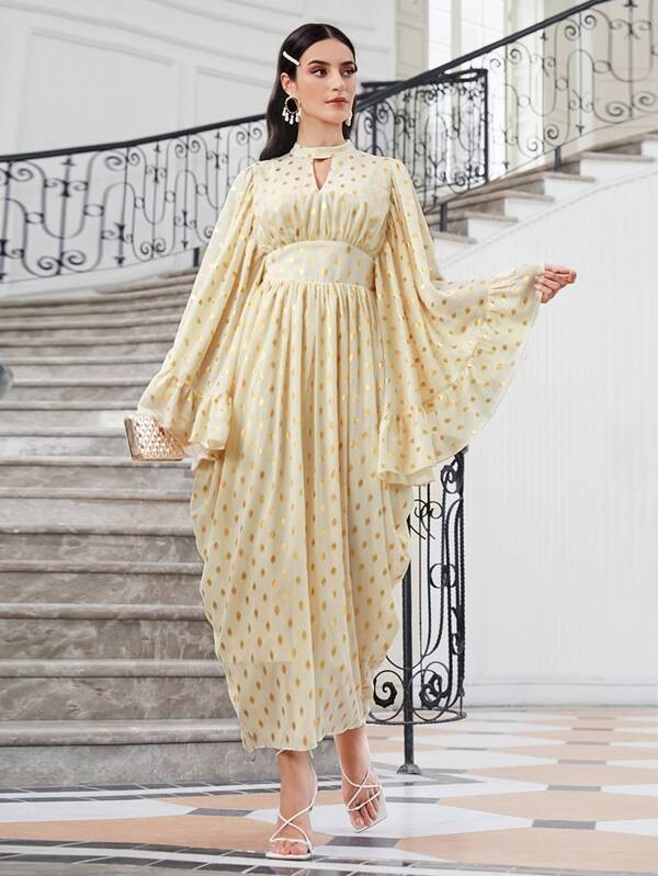 فستان بأكمام طويلة مطبوع بنقاط | شي ان