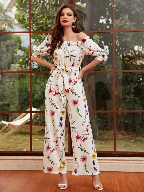 جمبسوت بحواف مكشكشة ونقش زهور | شي ان