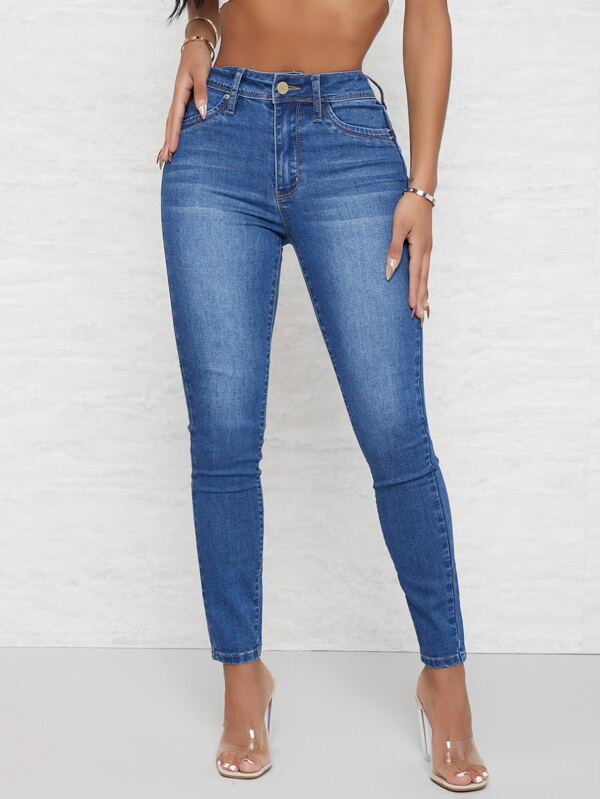 بنطلون جينز بخصر مرتفع وألوان متعددة | شي ان