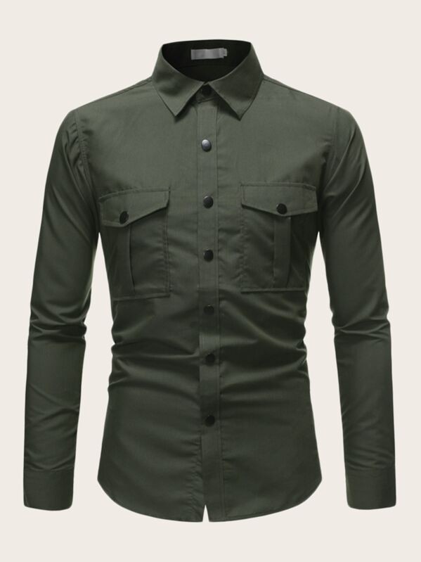 قميص رجالي بجيب ولون موحد | شي ان