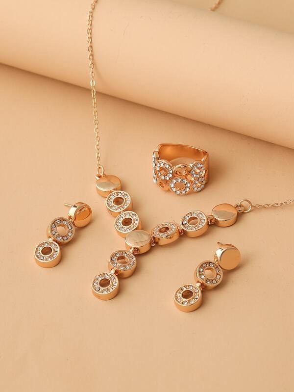 4 قطع مجموعة مجوهرات حجر الراين | شي ان