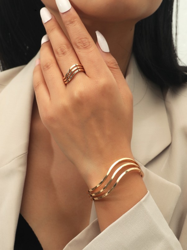 خاتم مع إسورة مفتوح بلون موحد | شي ان