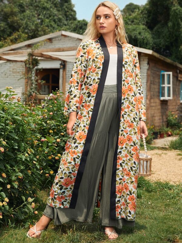 معطف كيمونو مفتوح من الأمام مقاس كبير | شي ان