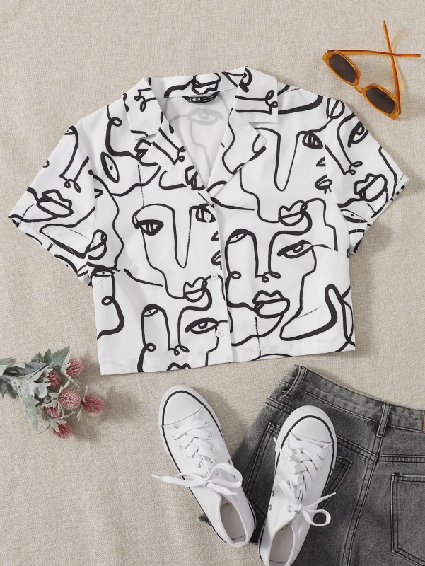 بلوزة قصيرة بتصميم جرافيك | شي ان