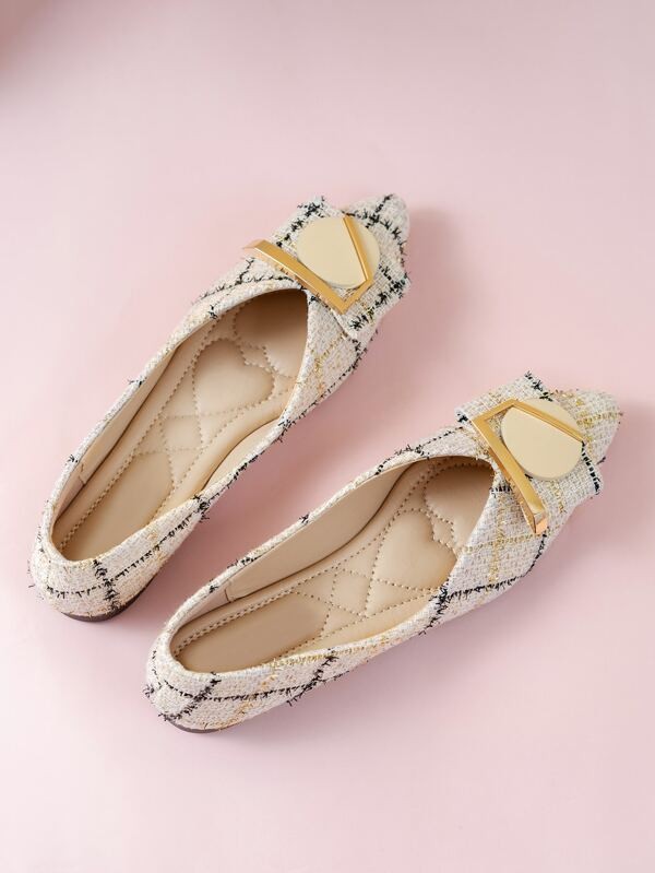 حذاء مسطح مربع النقش مزخرف | شي ان