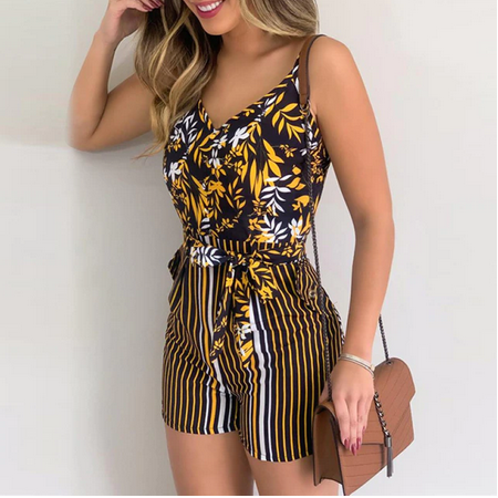 جمبسوت نسائي صيفي ملابس غير رسمية ضيقة وأكمام قصيرة ورقبة على شكل حرف v للمنزل بدون أكمام ملابس ضيقة مثيرة