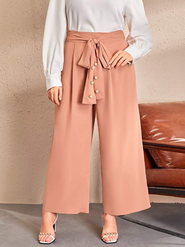 بنطلون بأرجل واسعة بحزام مطرز باللؤلؤ | شي ان