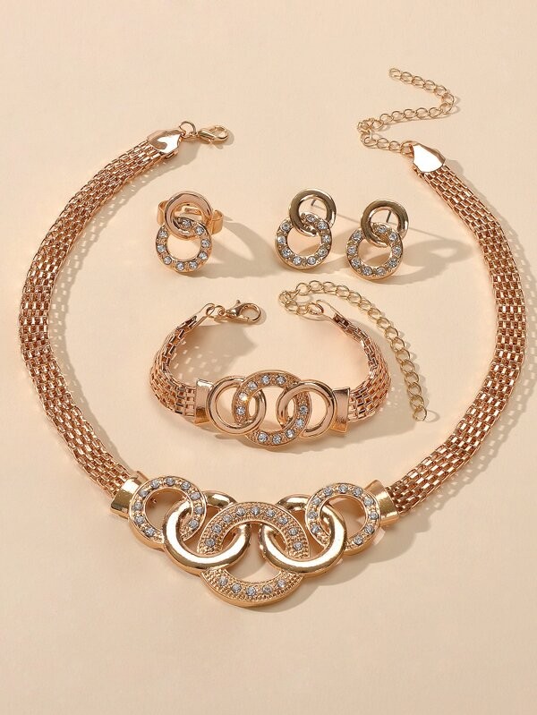 طقم مجوهرات بديكور حجر الراين مكون من 5 قطع | شي ان