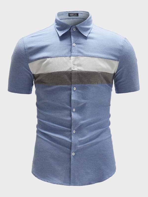 قميص رجالي متعدد الالوان بجيب وأزرار أمامية | شي ان