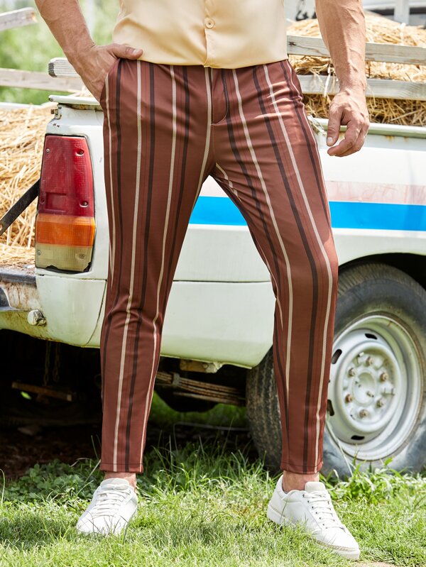بنطلون رجالي مخطط بجيب مائل  | شي ان
