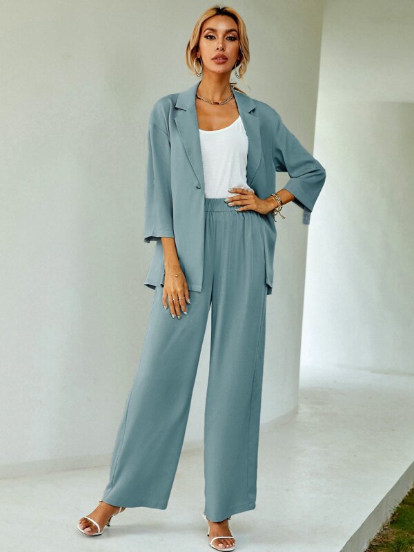 جاكيت بليزر وسروال بأكمام قابلة للطي | شي ان