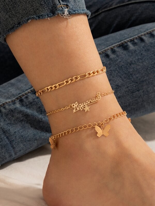 حجل بتعليقة فراشة 3 قطع بلون ذهبي | شي ان