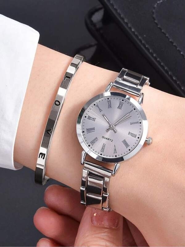 ساعة كوارتز ذات مؤشر دائري وقطعة سوار | شي ان