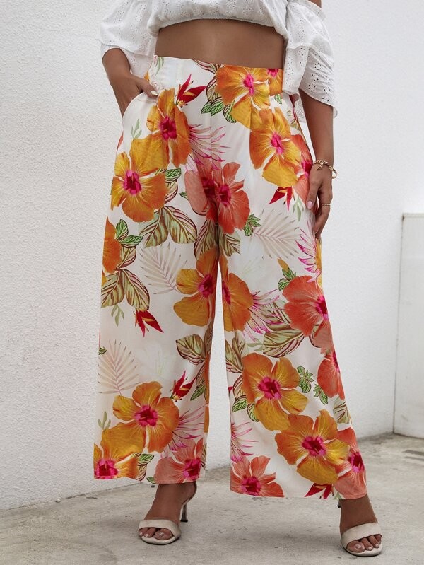 بنطلون واسع الساق بطبعة زهور | شي ان