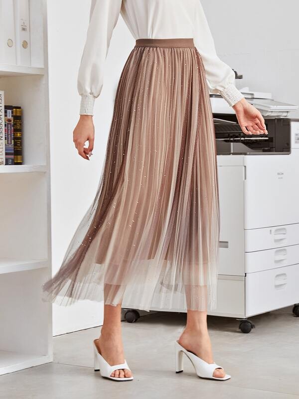 تنورة بطيات شبكية بخصر مطاطي | شي ان