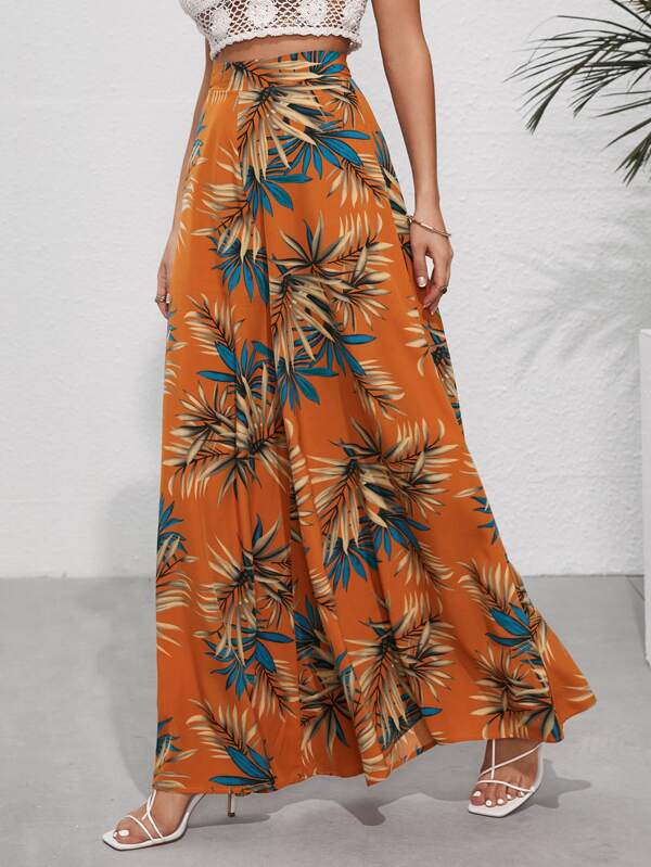 بنطلون ملون واسع الساق بخصر مرتفع | شي ان