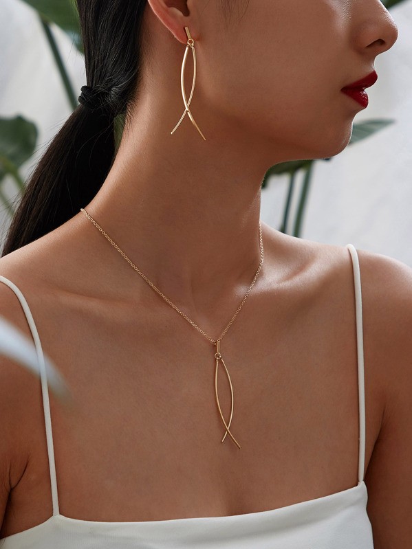 طقم سلسل وحلق بلون دهبي | شي ان